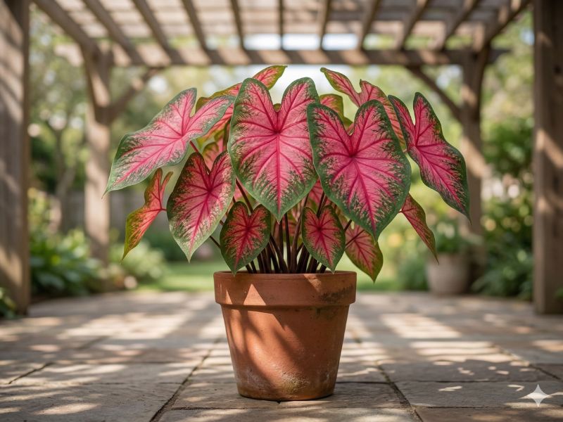 luminosidade ideal para caladium (tinhorão) em meia-sombra com luz filtrada