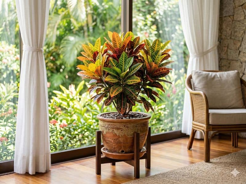 cróton dentro de casa perto de janela com boa iluminação natural