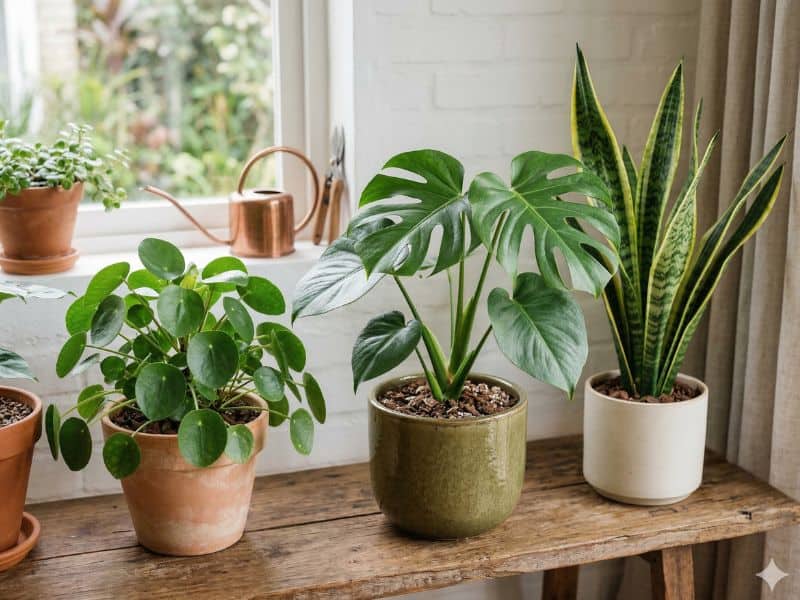 Plantas em vasos saudáveis em ambiente interno mostrando equilíbrio no cultivo doméstico