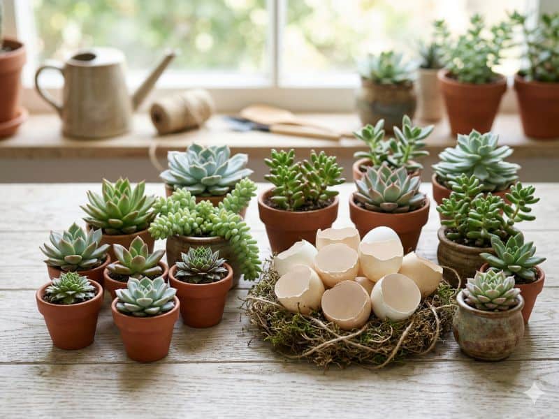 quais suculentas funcionam melhor dentro da casquinha de ovo na árvore de Páscoa