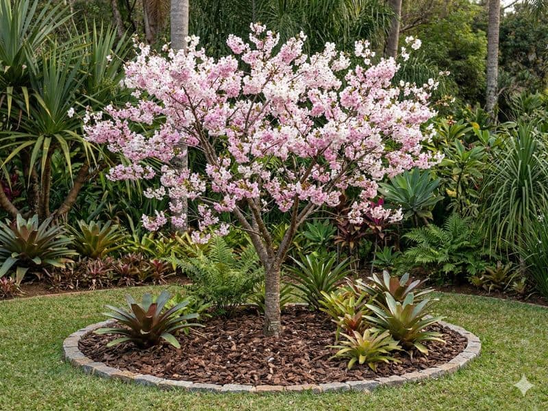 cerejeira do japão florida em jardim ornamental no Brasil