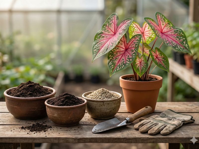 tipo de solo ideal para caladium (tinhorão) com substrato leve e bem drenado