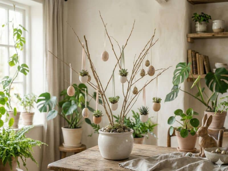 uma tradição que floresce em casa com árvore de Páscoa e suculentas