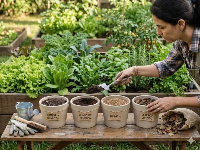 adubo orgânico para hortaliças com comparação entre diferentes tipos