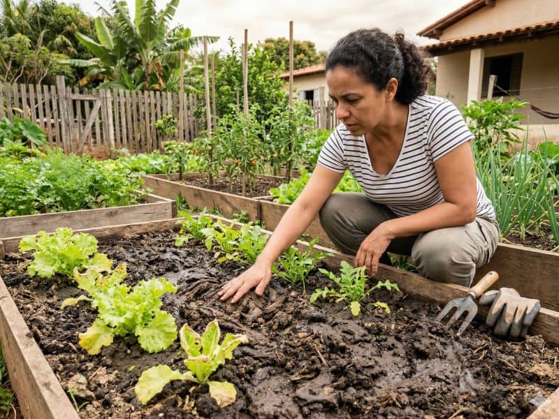 adubo orgânico para hortaliças com erro de excesso no canteiro