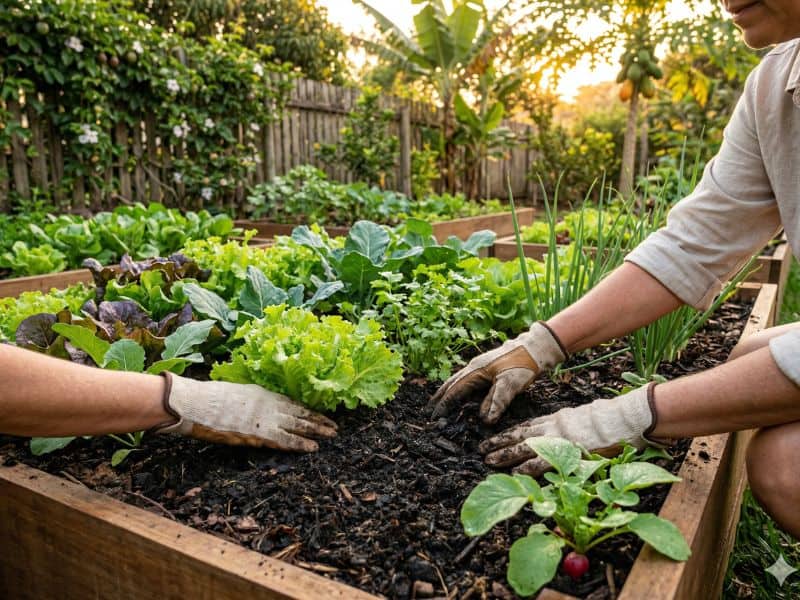 adubo orgânico para hortaliças em solo fértil de horta caseira