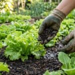 adubo para alface em canteiro de horta caseira com aplicação de matéria orgânica