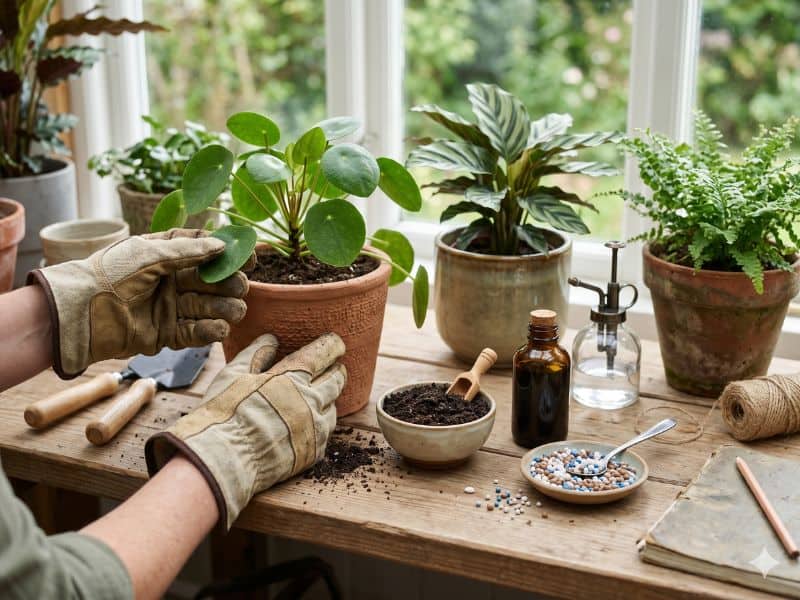 Como saber qual adubação faz sentido para as suas plantas em vasos em mesa de jardinagem com diferentes tipos de adubo