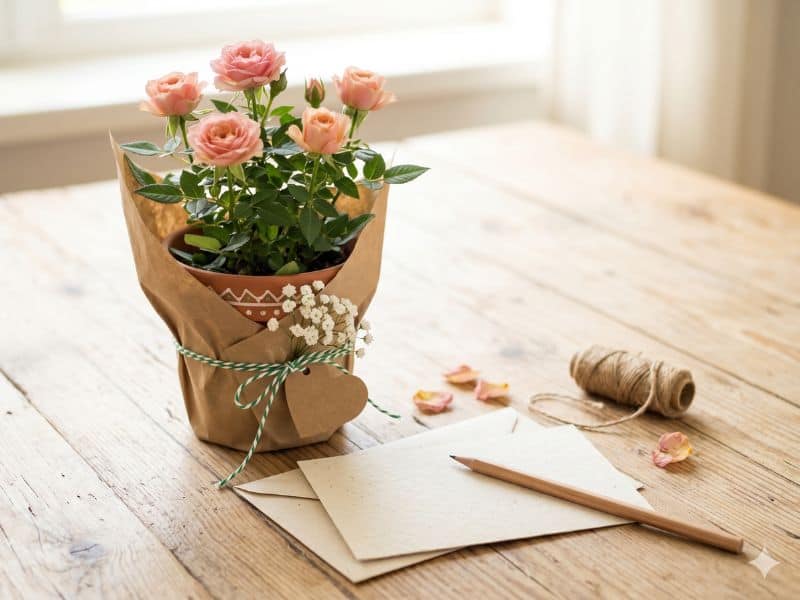 Mini roseira como presente criativo com flores para Dia das Mães