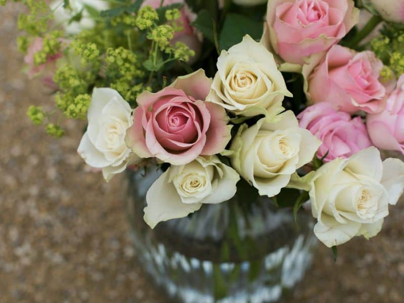 Arranjo de rosas em tons suaves representando flores para Dia das Mães