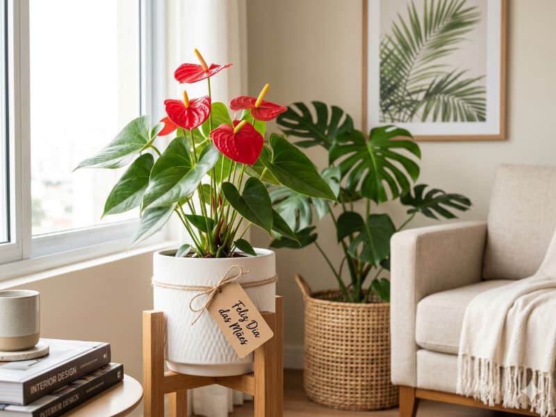 Ideias de presente para Dia das Mães com antúrio vermelho em vaso decorativo