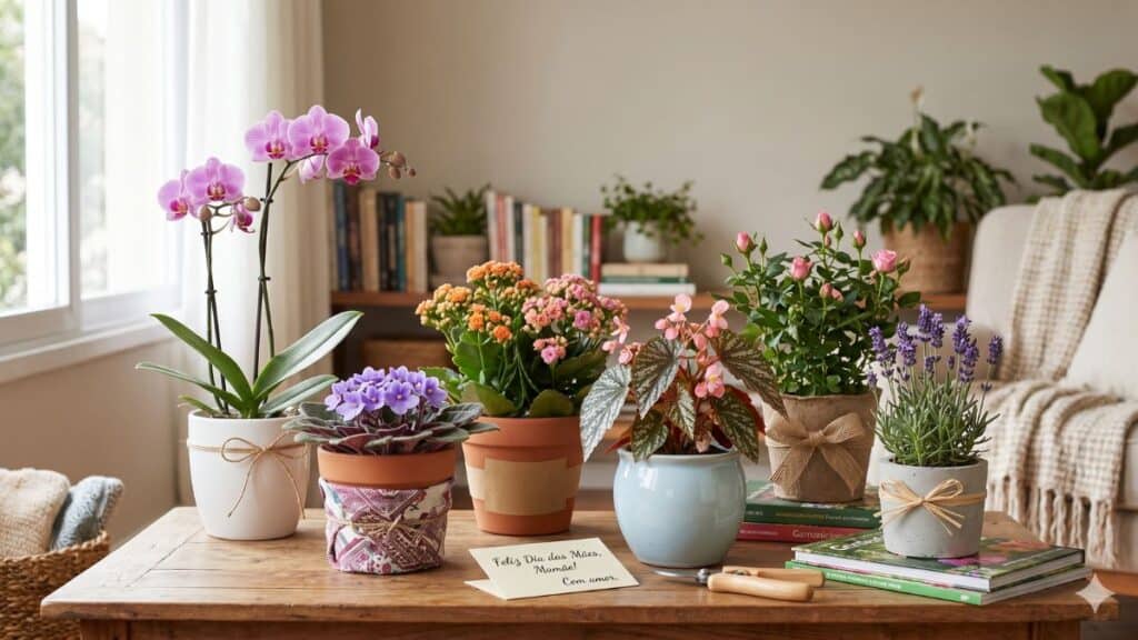 Ideias de presente para Dia das Mães com plantas e flores em vasos decorativos
