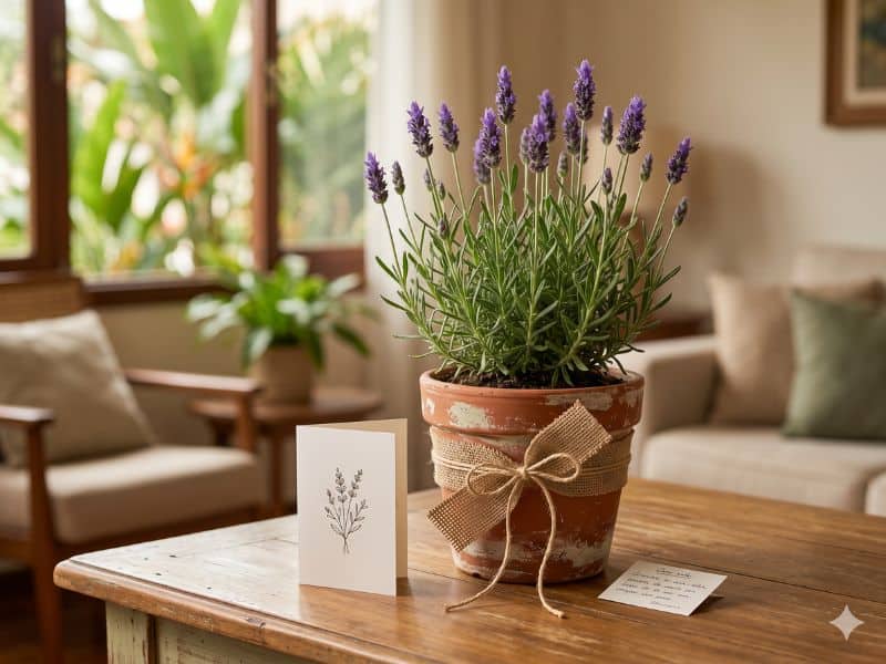 Lavanda em vaso decorativo com laço rústico como presente Dia das Mães criativo