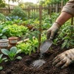 npk para hortaliças com aplicação de fertilizante em canteiro de horta caseira