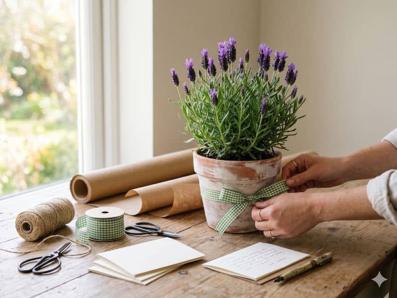 Presente para Dia das Mães criativo com kit de planta em vaso e laço decorativo