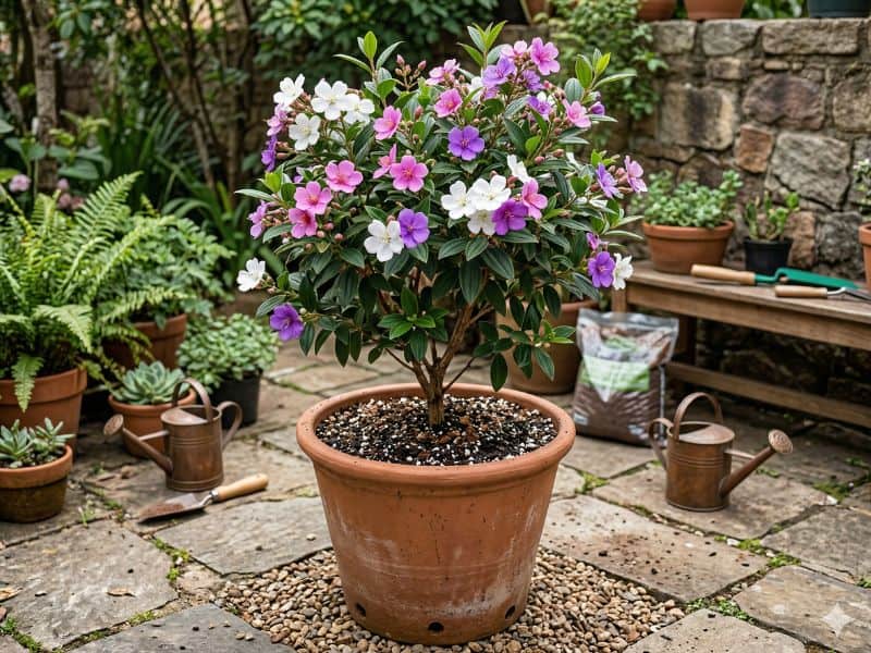 manacá-da-serra em vaso grande com substrato adequado