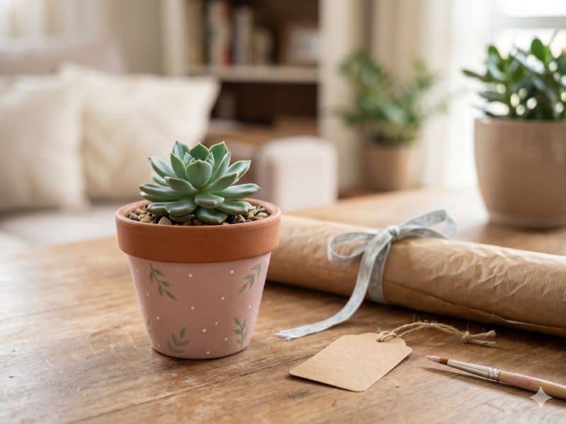 Vaso personalizado com planta suculenta como presente Dia das Mães barato e criativo