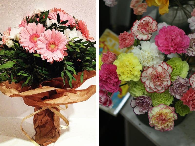 Gérberas e cravos como flores para Dia dos Namorados em composição delicada e colorida