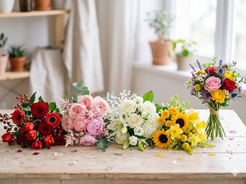Buquê de flores para namorada com flores vermelhas, rosas, brancas e amarelas