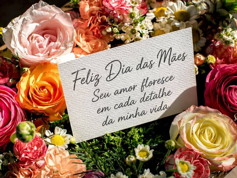 Mensagens para acompanhar flores, plantas e presentes em cartão delicado cercado por flores coloridas