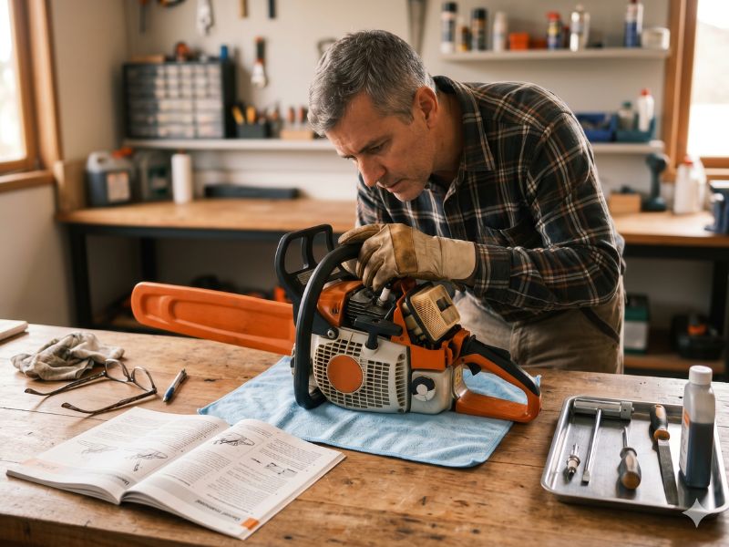 como desafogar motosserra Stihl com segurança em oficina