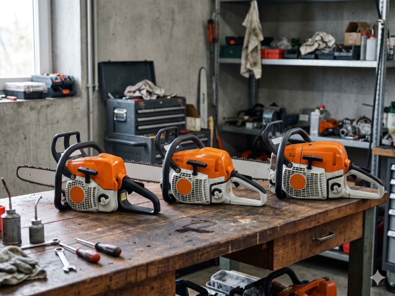 como desafogar motosserra Stihl em diferentes modelos sobre bancada