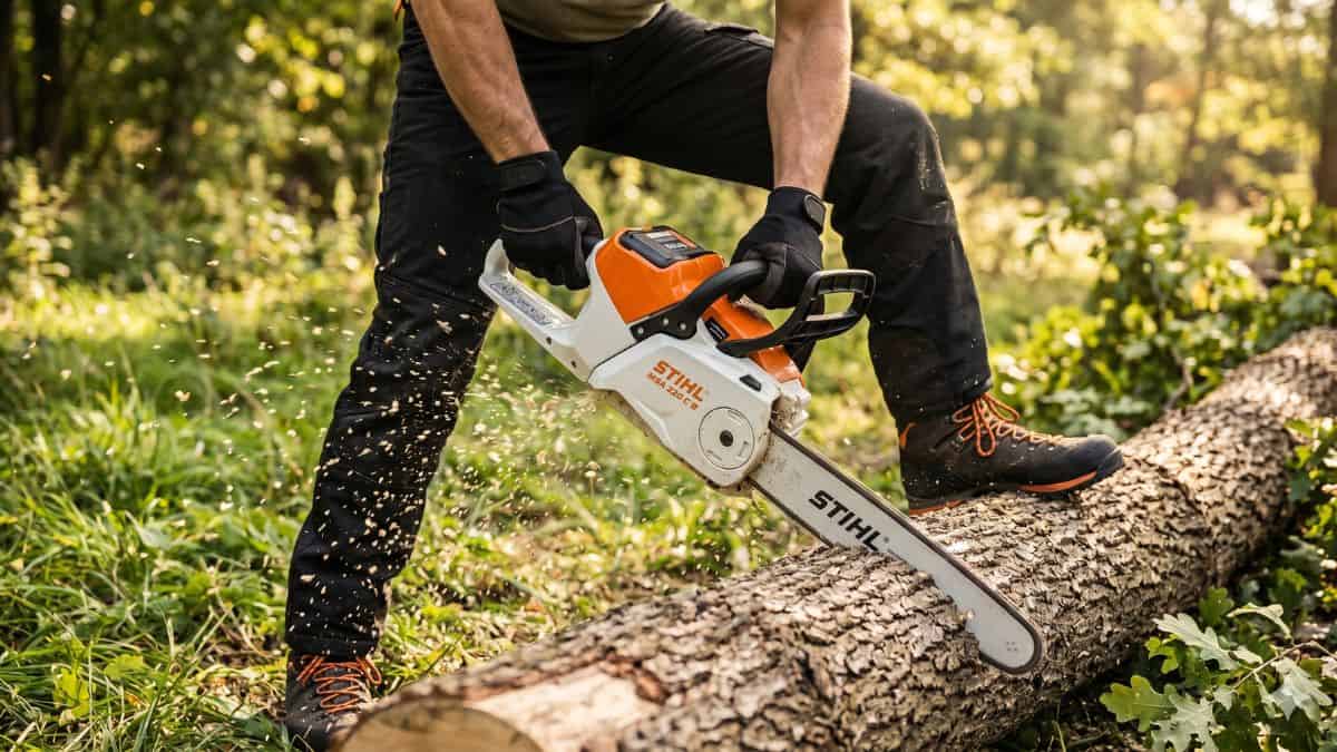 Motosserra stihl é boa para cortar troncos em áreas externas com segurança