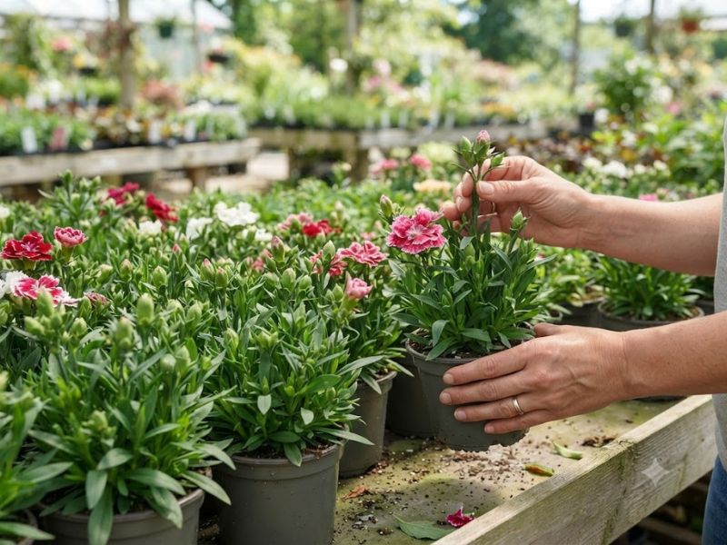 udas saudáveis de flor cravina com folhas verdes e vários botões