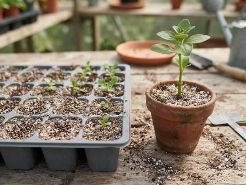 Muda de flor petúnia sendo transplantada para um vaso maior
Título: Como plantar flor petúnia