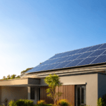 Casa moderna com painéis de energia solar instalados no telhado