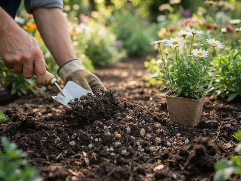 Substrato fértil e drenado para o cultivo da flor margarida