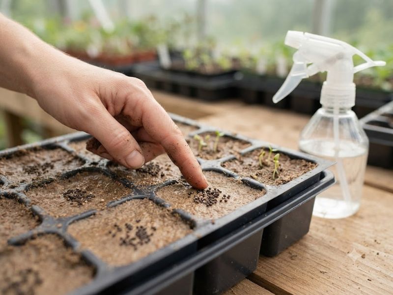 Sementes de flor boca-de-leão distribuídas sobre substrato leve