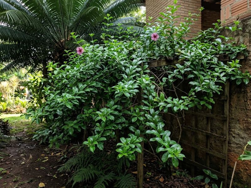 Alamanda roxa com muitos ramos e folhas mas poucas flores