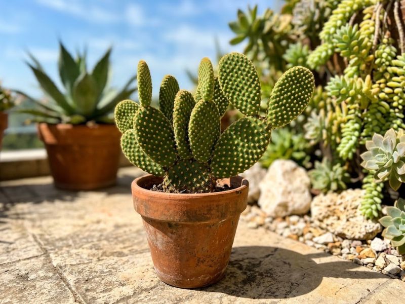 Cacto orelha de Mickey recebendo sol direto em uma varanda
