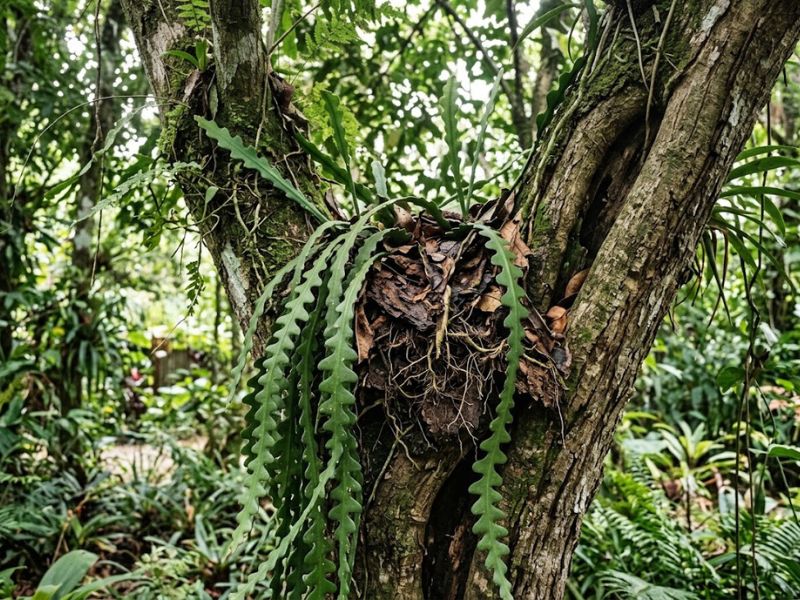 Cacto sianinha crescendo como epífito sobre tronco de árvore
