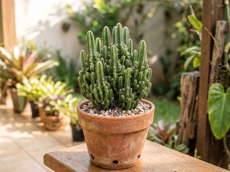 Cacto castelo de fada saudável cultivado em vaso de barro