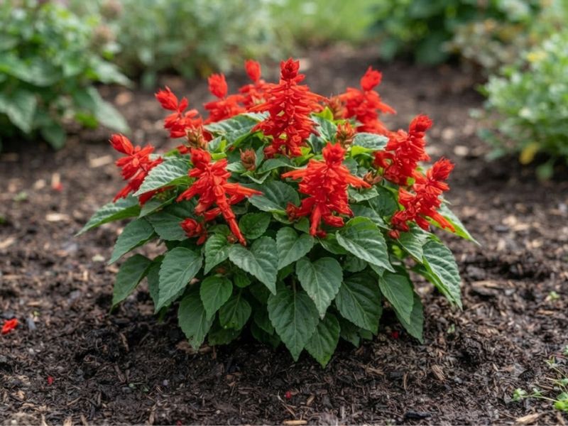 Alegria de jardim saudável em solo úmido, drenado e bem iluminado