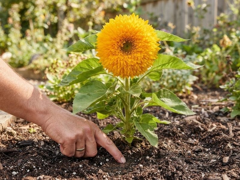 Girassol dobrado saudável sendo cultivado ao sol