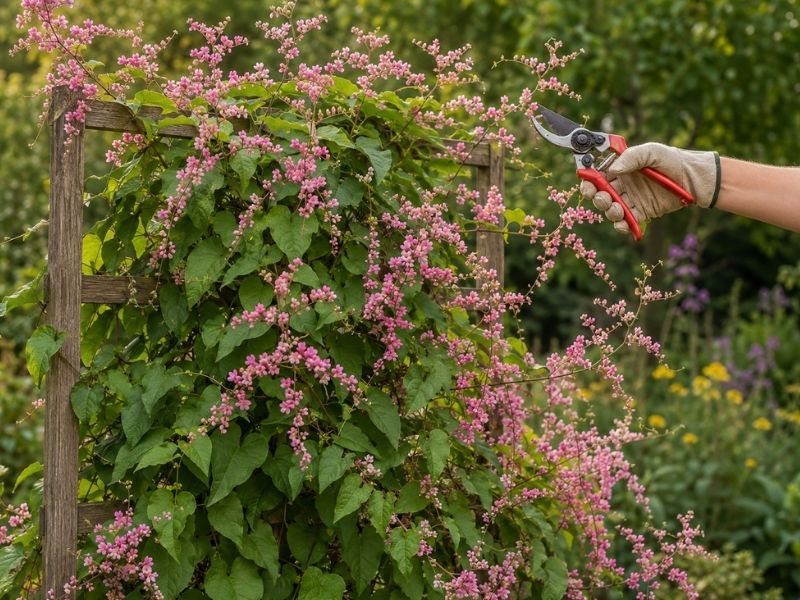 Poda de ramo do amor agarradinho com tesoura de jardinagem