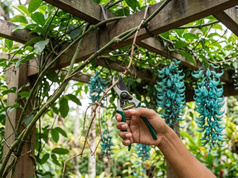 Poda de ramo seco em trepadeira jade adulta