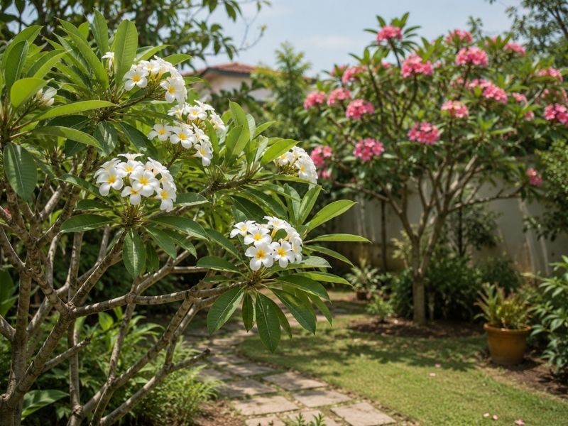 Jasmins manga branco e rosa cultivados no jardim