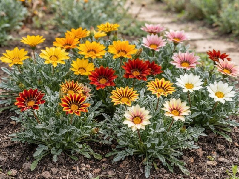 Gazânias amarelas, laranjas, vermelhas, rosas, brancas e bicolores
