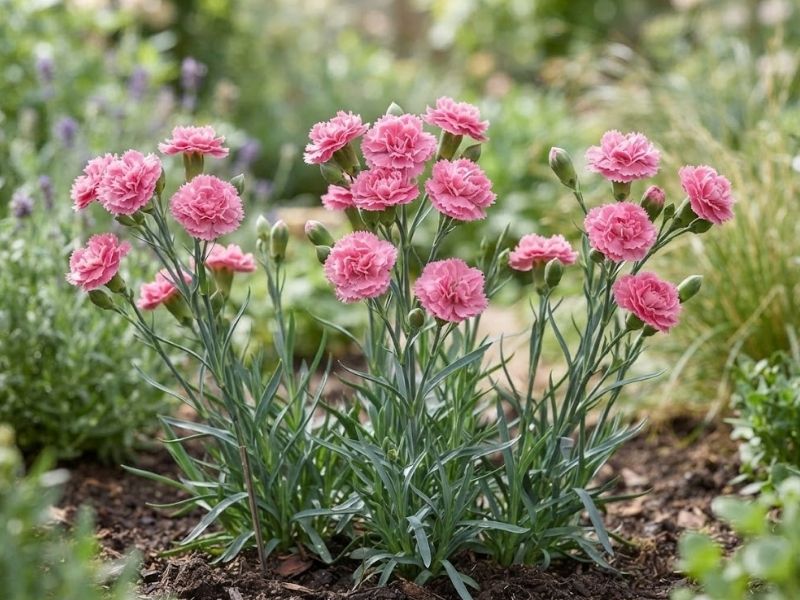 Cravos spray cor-de-rosa com várias flores e botões na mesma haste