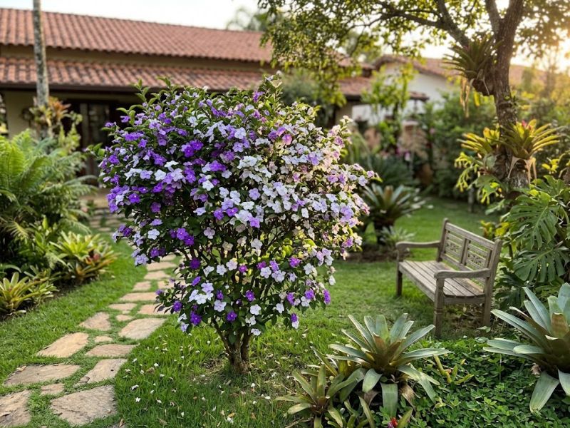 Manacá de cheiro florido como destaque de um jardim residencial