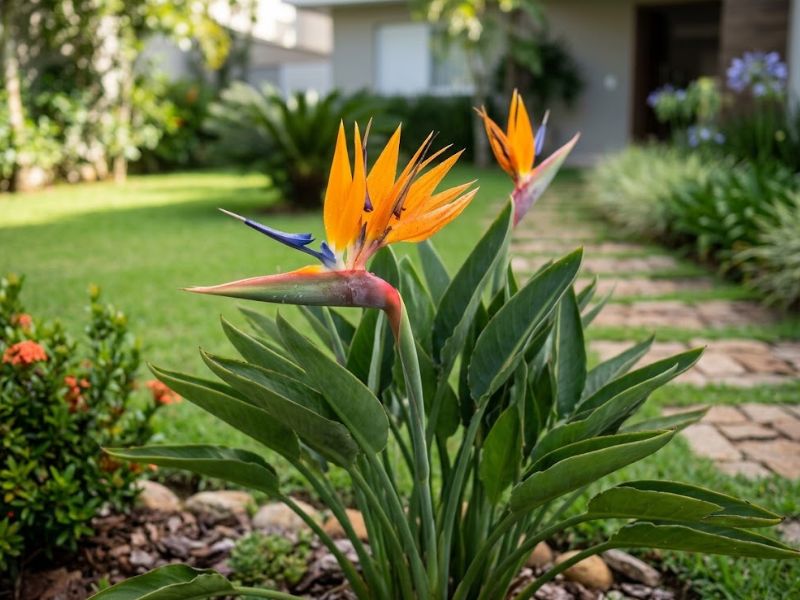 Flor estrelícia laranja e azul conhecida como ave do paraíso