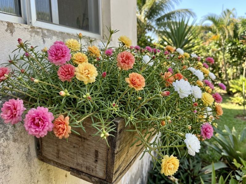 Onze horas com muitos botões e flores abertas durante período quente e ensolarado