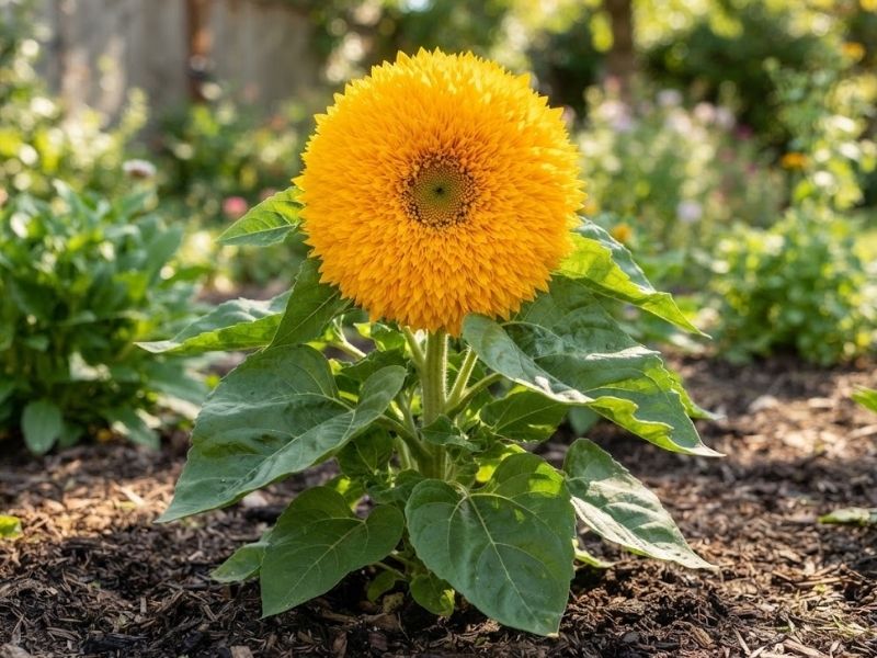 Girassol dobrado saudável com grande flor amarela cheia