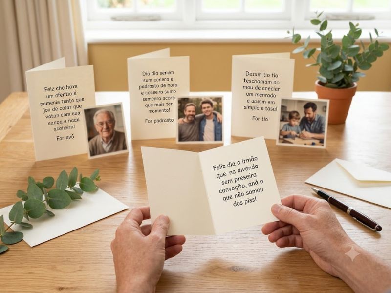 Cartões e fotografias familiares representando padrasto, avô, tio e irmão
