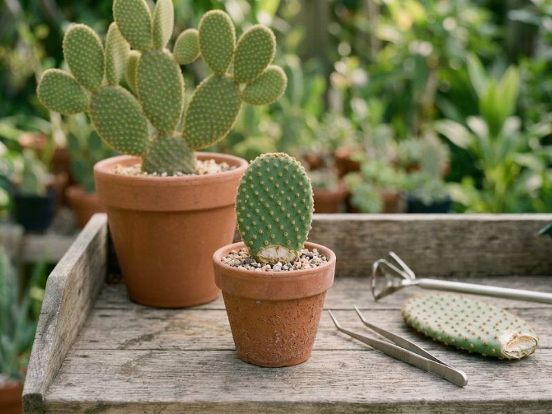 Palma de Opuntia microdasys cicatrizando antes do plantio