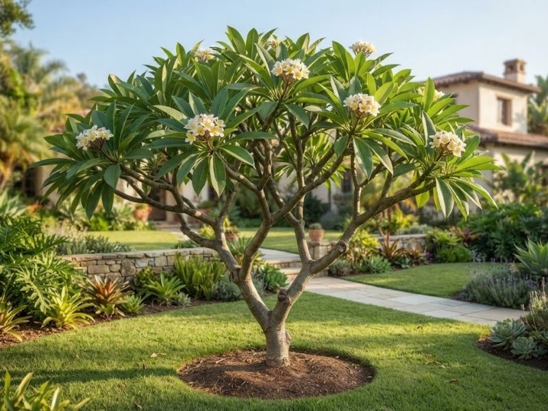 Jasmim manga plantado em jardim residencial